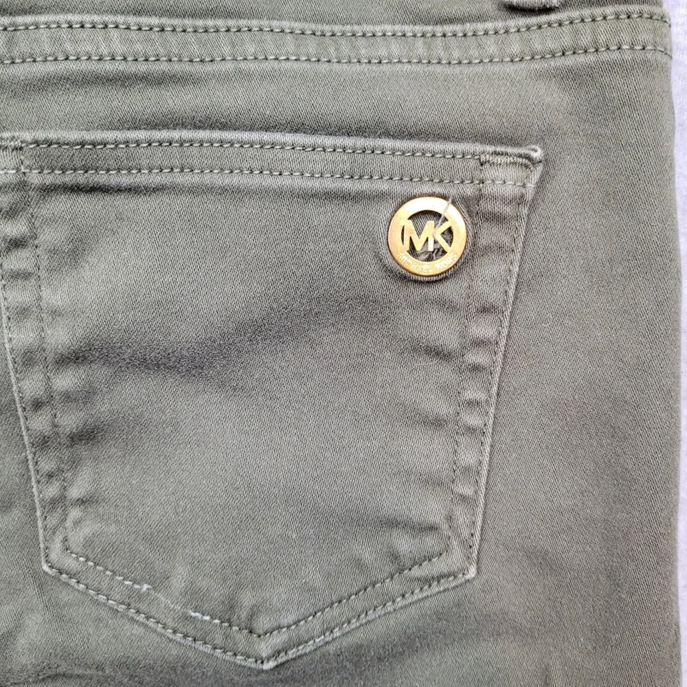 Michael Kors Izzy Skinny Pants Womens‎ Size 10 Green Olive Stretch Gold Jeans